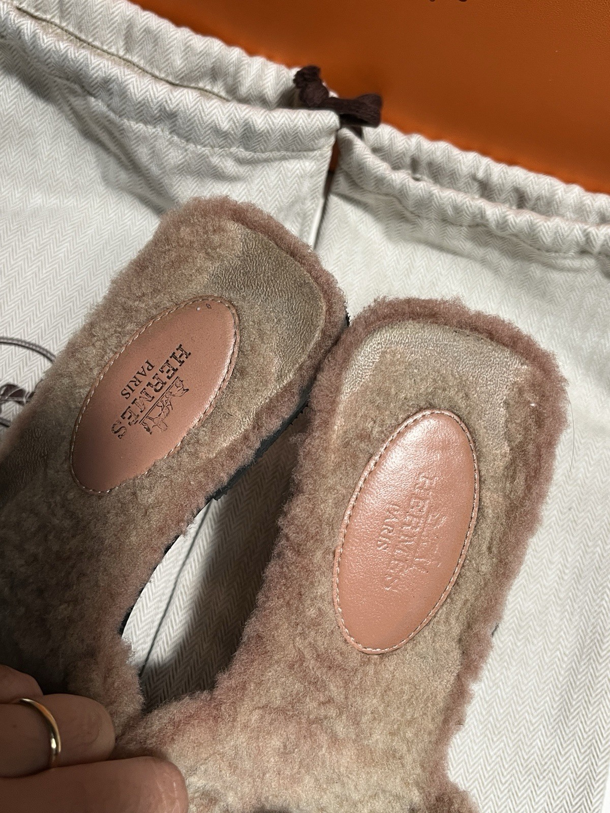 Hermes Teddy Shearling Fur Oran Sandals Size 36 With Box And Bags