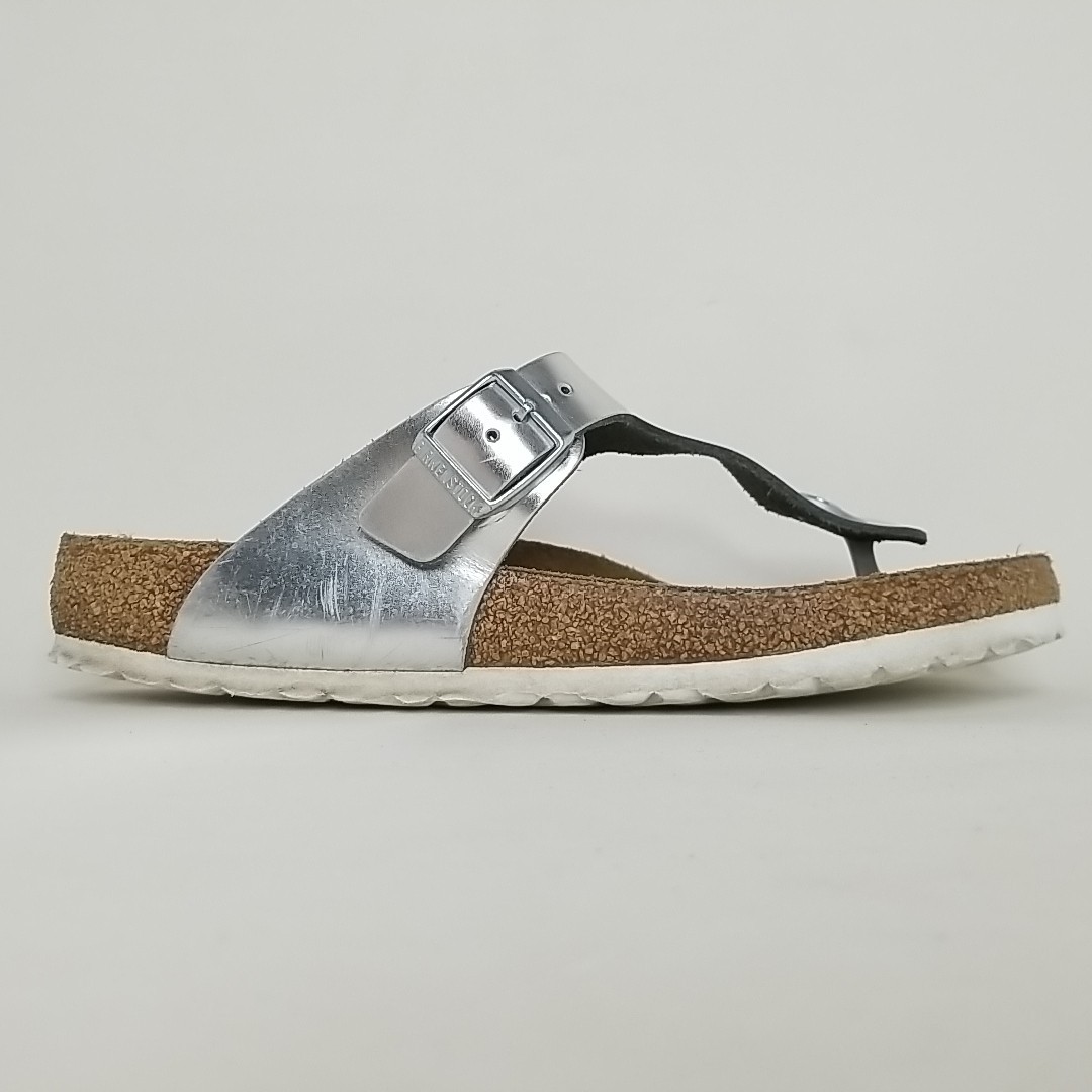Birkenstock Gizeh BS Silver Comfort Leather Sandals Womens sz US 10-10.5/EU 41