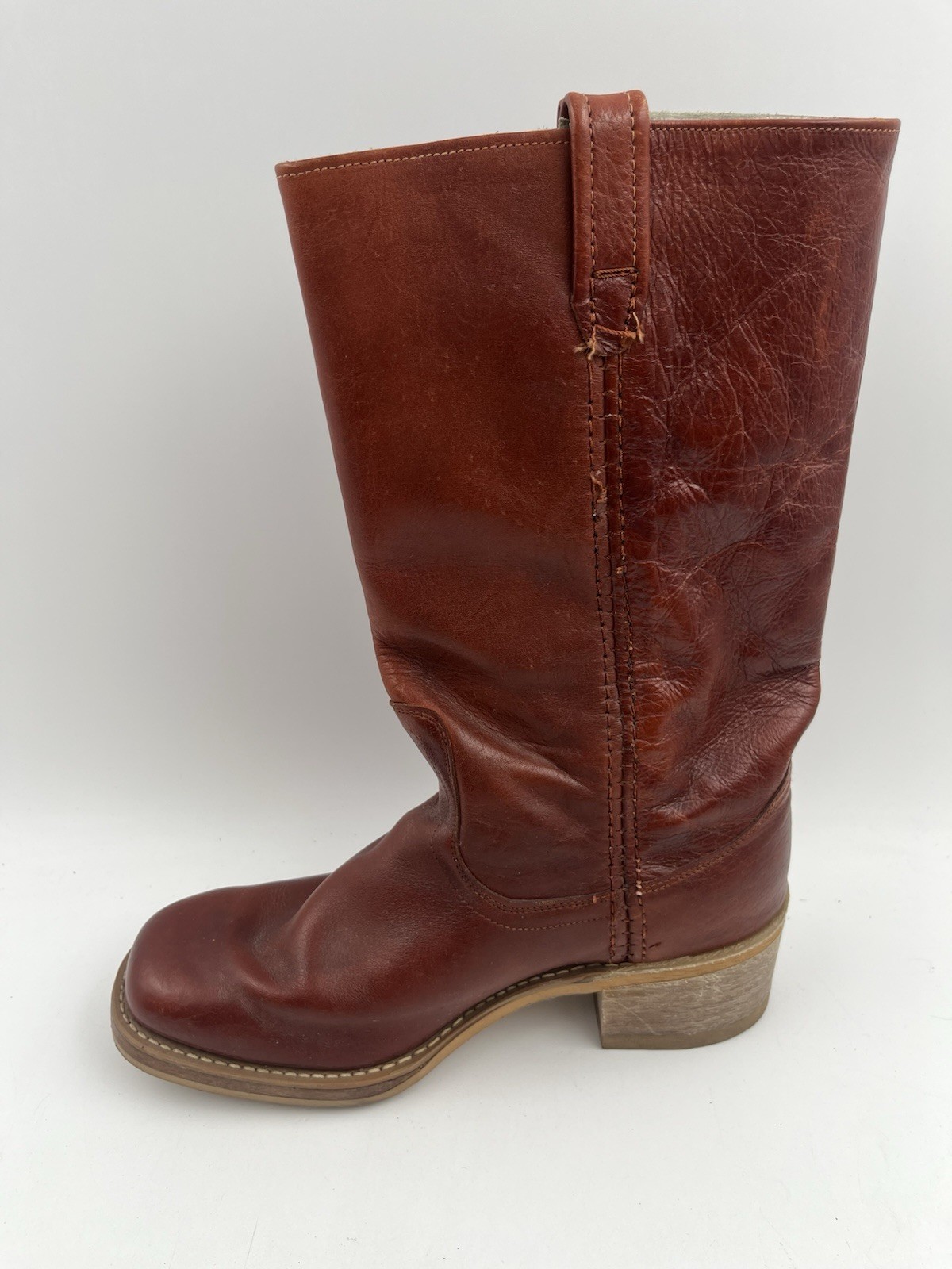 Vintage Dingo Acme Campus Womens Brown Chunky Stacked Heel Leather Boots Size 9D