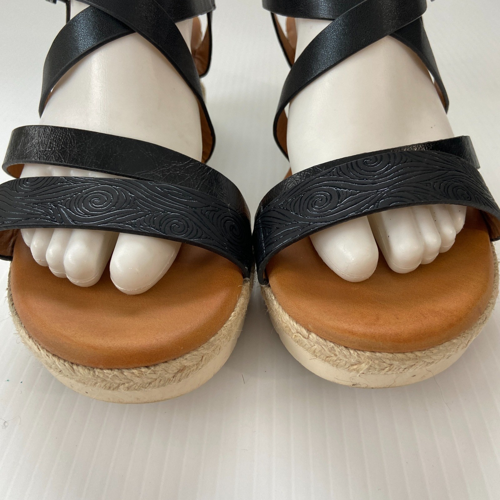 Patrizia Black Leather Cork Wedge Heel Strappy Sandals Womens EU 40 US 9