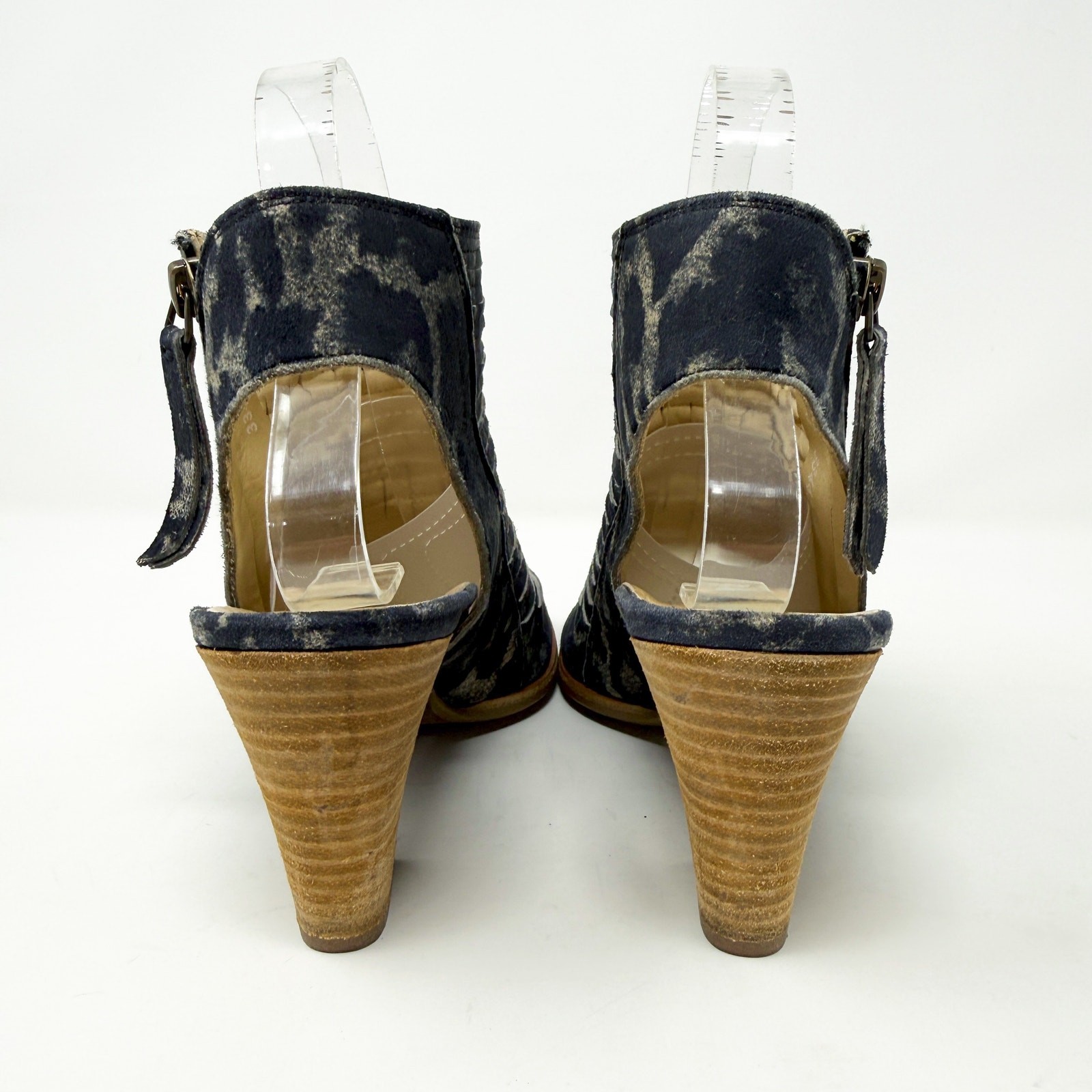 Paul Green Blue-Gray Suede Open Toe Mules Sz 5UK/US 7.5 Side Zip Made in Austria