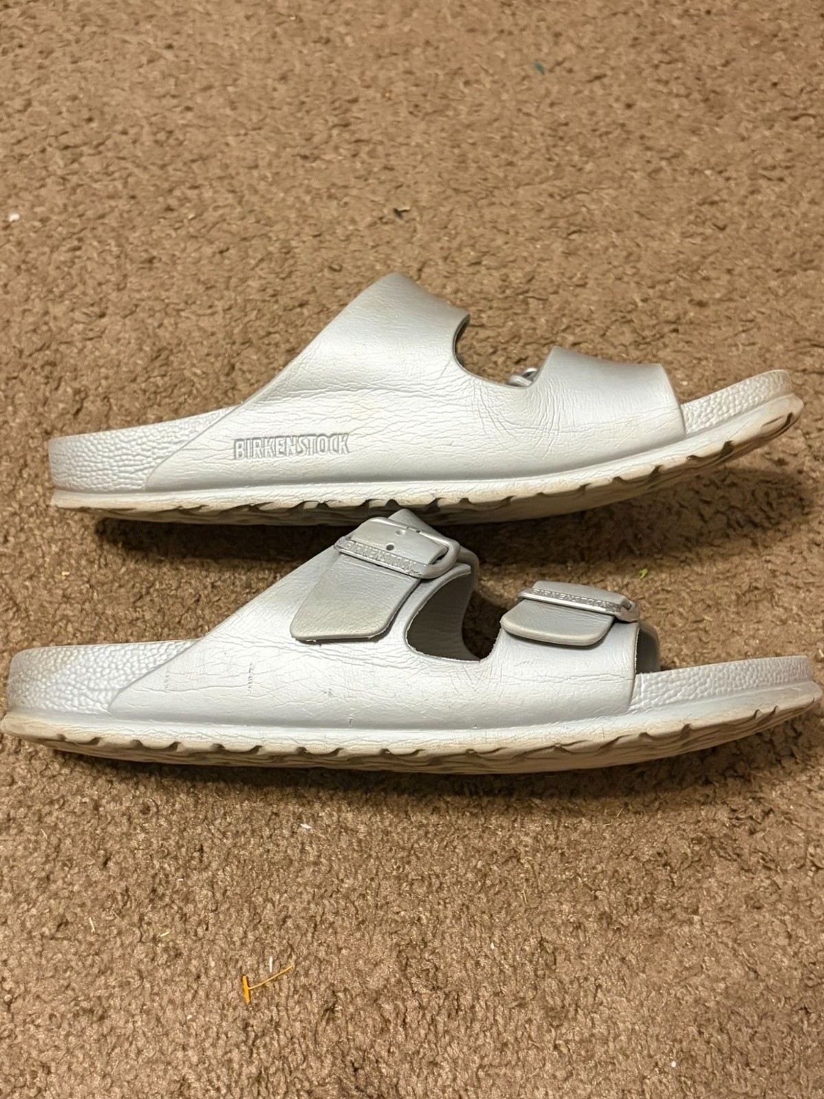 Birkenstock Arizona EVA Sandal Metallic Silver 2-Strap Size 41 Womens 10 10.5