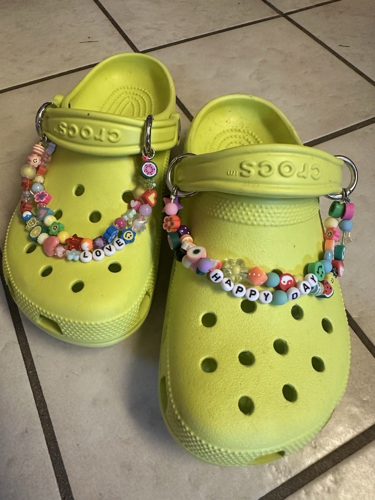 Classic Clog Crocs Line Green With Beaded Chain Women Size 8
