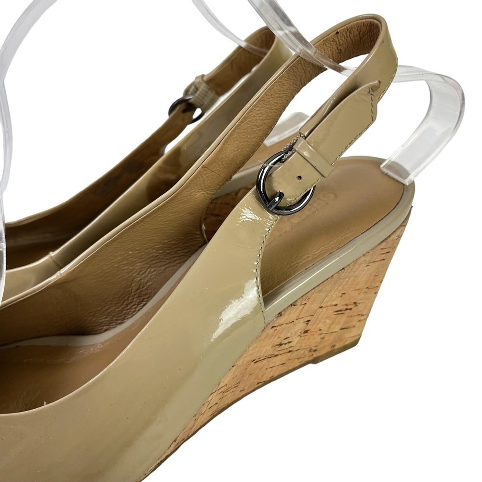 GERRY WEBER Genuine Leather Open Peep Toe Slingback Cork Wedge Shoes Sandals 38