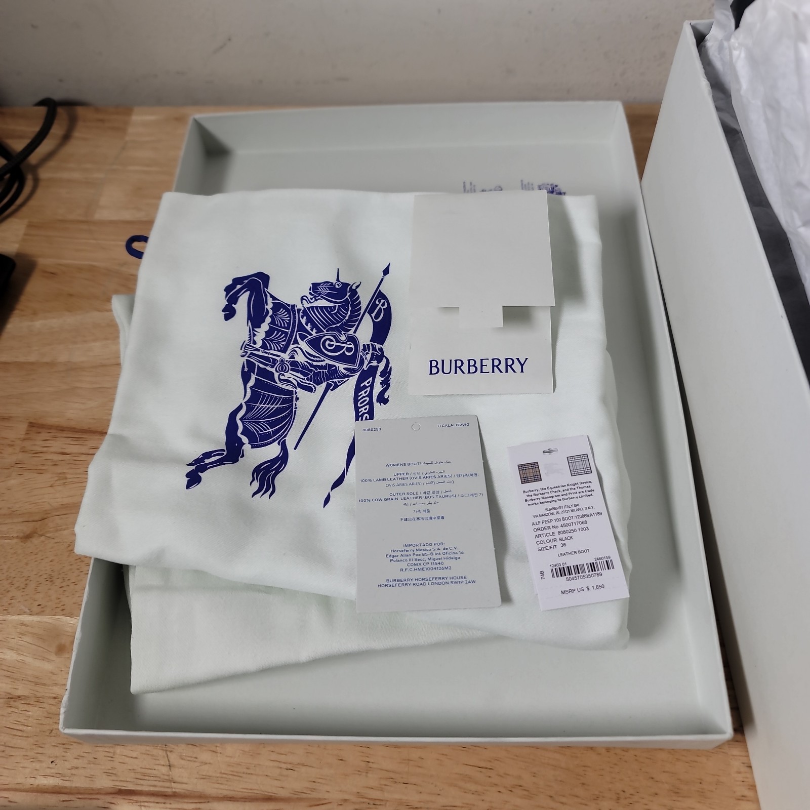 Burberry Peep Zip-Detailed Ankle Boots Size 36 US Size 6 New With Box
