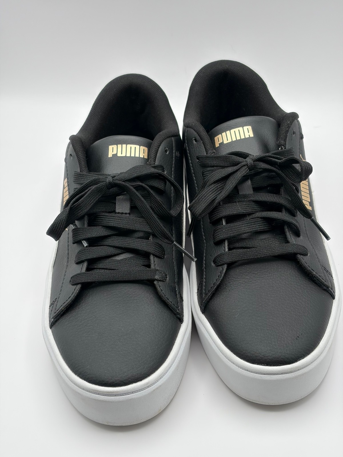 Puma Smash Platform V3 Black White Gold Women Platform Shoes 390758-02 SZ 10