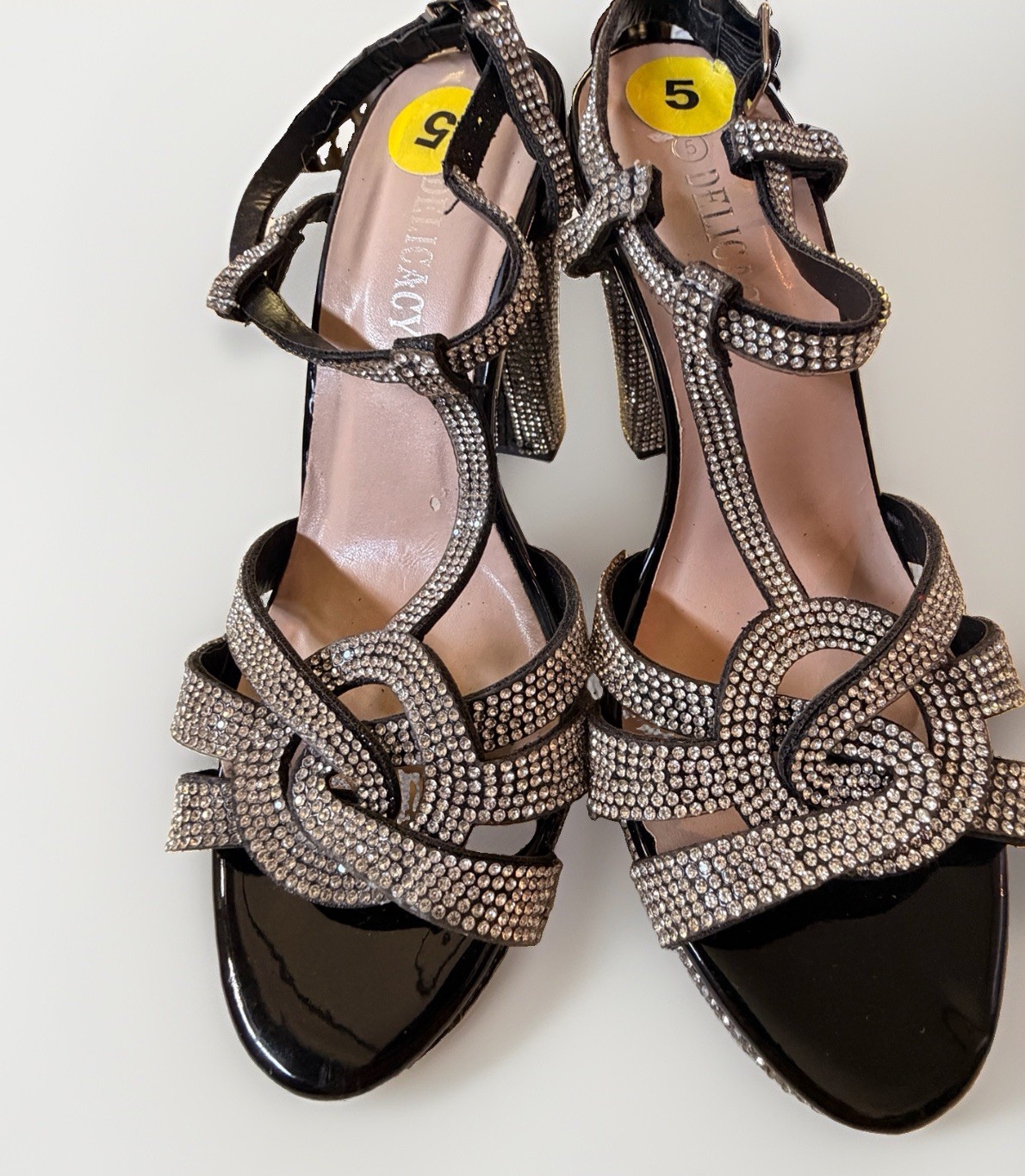 Delicacy Black Rhinestone Studded Ankle Strap Dressy High Heel Shoes