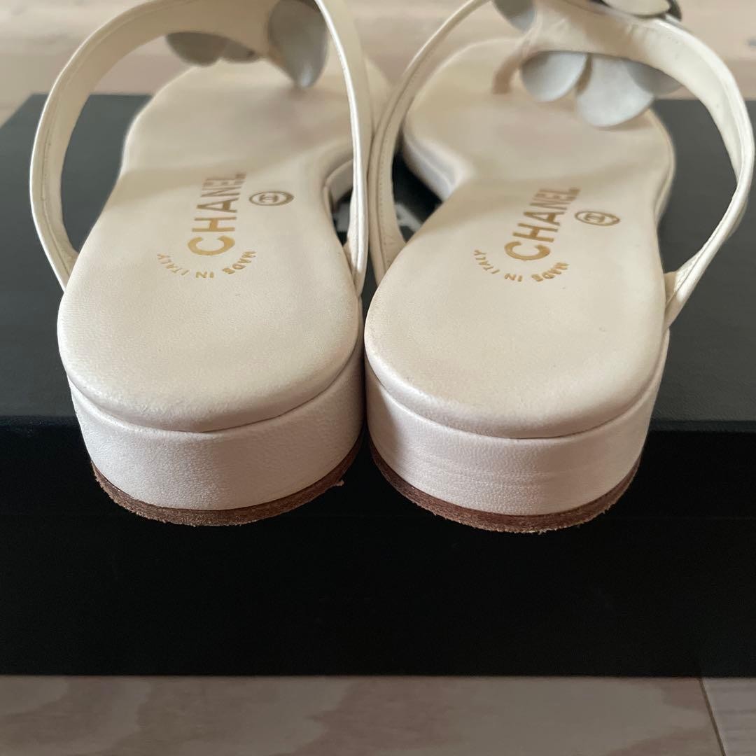 CHANEL Sandals Shoes Camellia EU 36.5 US 6.5 Off White Authentic