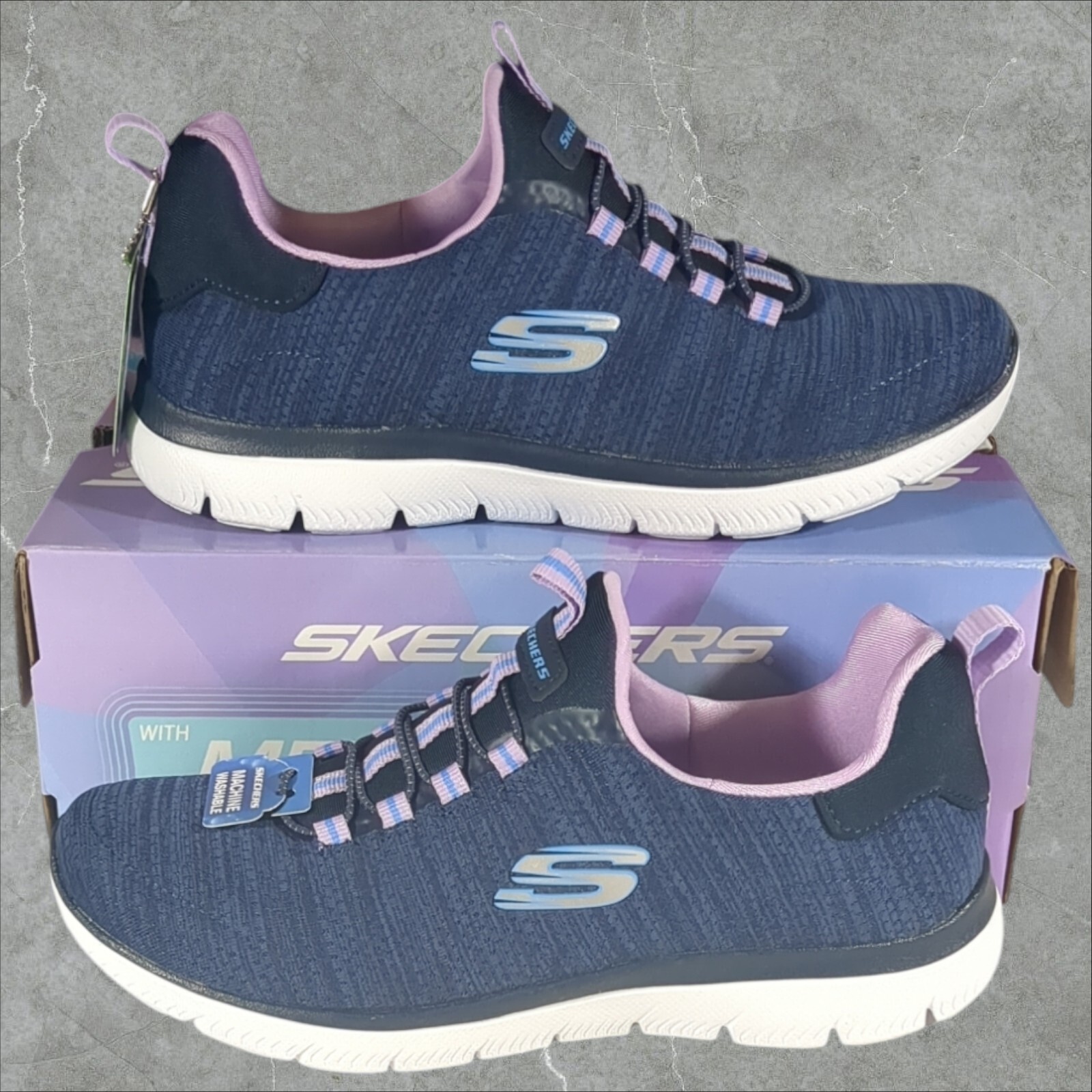 Skechers Summits Fresh Impression Sneakers Women’s 6 Navy Lavender Slip On Shoe