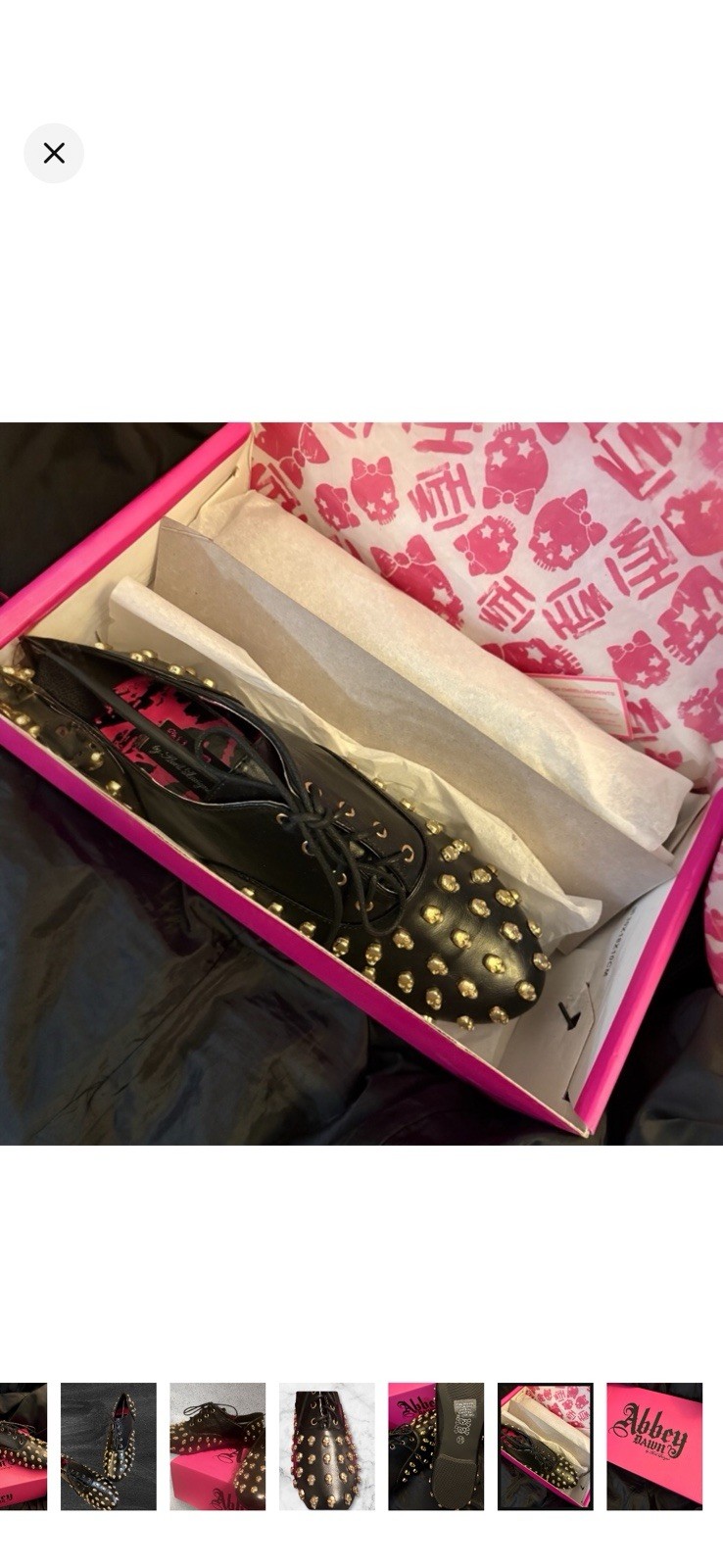Abbey Dawn Women’s Black Studded Skull Accents Lace-Up Flats Black/Gold Size 8