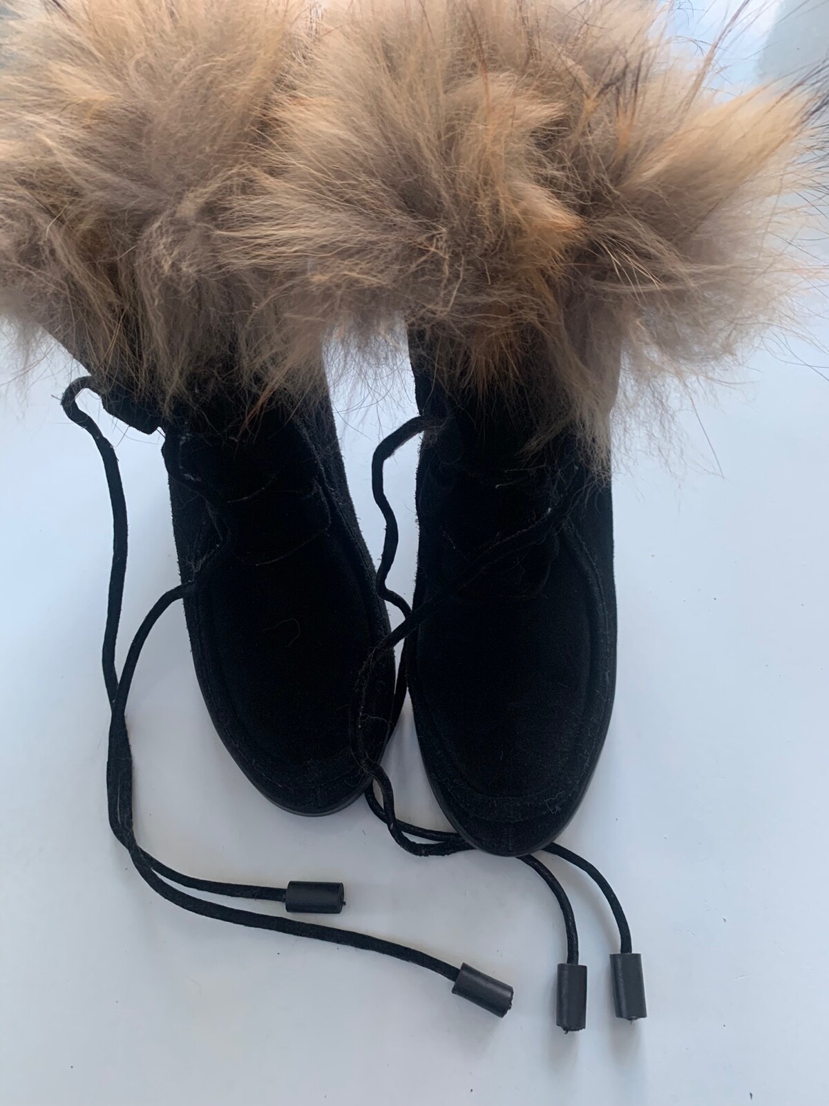 BARNEYS NEW YORK Womens Boots 8 7.5 HEIDI Hidden Wedge FOX FUR Leather SUEDE