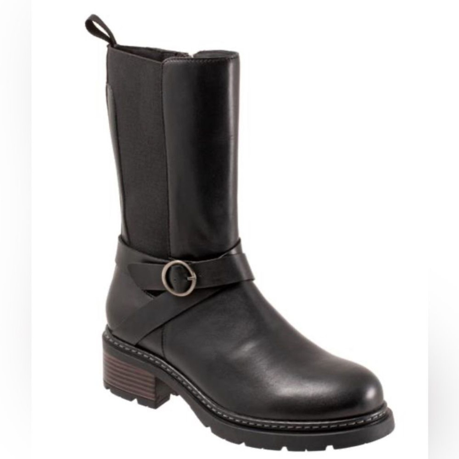 Softwalk Neenah Black Leather Zipper Motorcycle Boot Lug Sole Size 10N NWOT