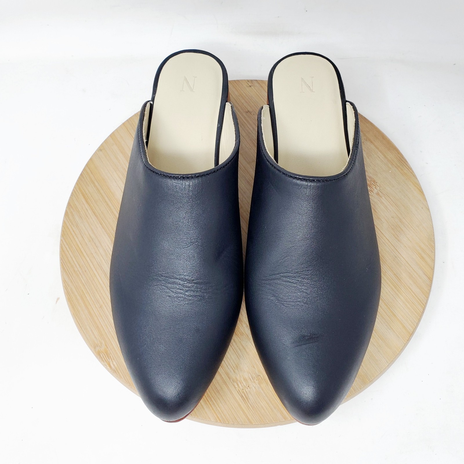 Nisolo Mariella Mule Womens 6.5 Black Leather Pointed Toe Heel Block Heel Shoes