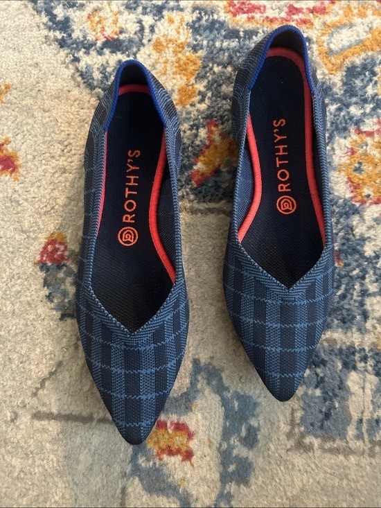 Rothy’s The Point Indigo Gimgham Plaid Ballet Flats Shoes Woman’s Size 9.5