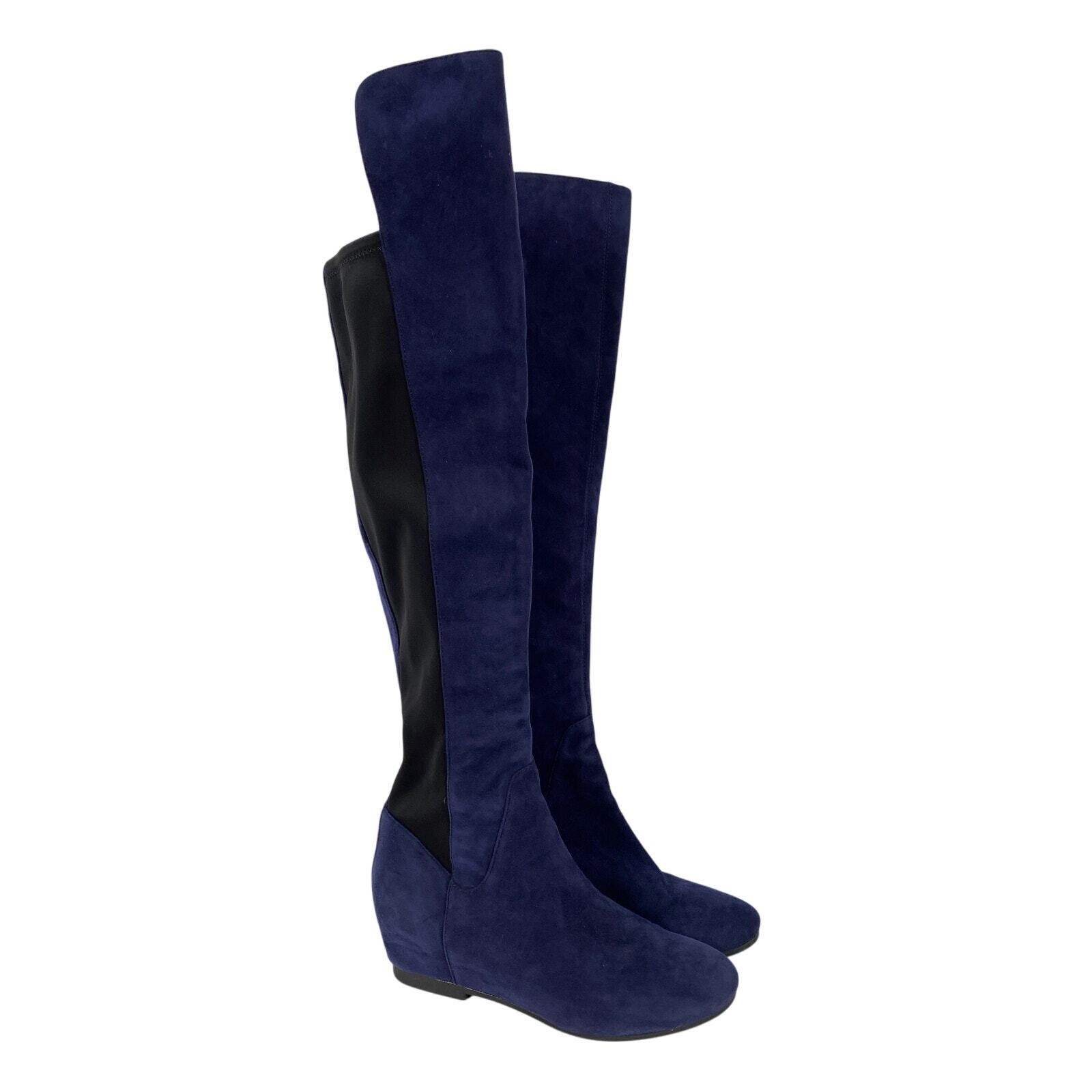 Nine West Women’s Tiberia Tall Riding Boots Royal Blue Suede Textile Wedge 6M