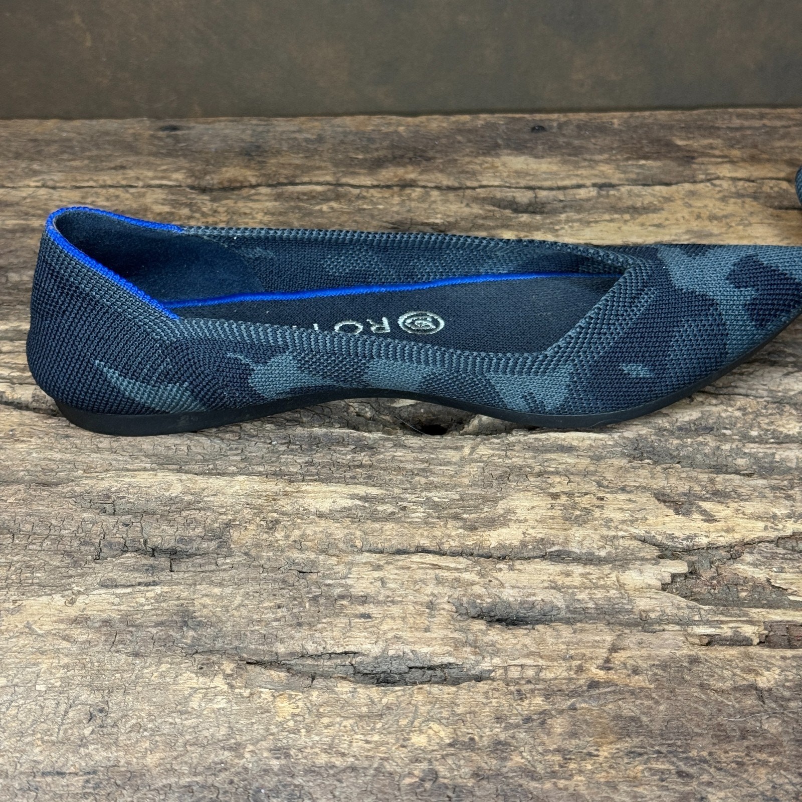 Rothy’s The Point Flats Women’s 8 Black Camo Knit Washable Eco Friendly Shoes