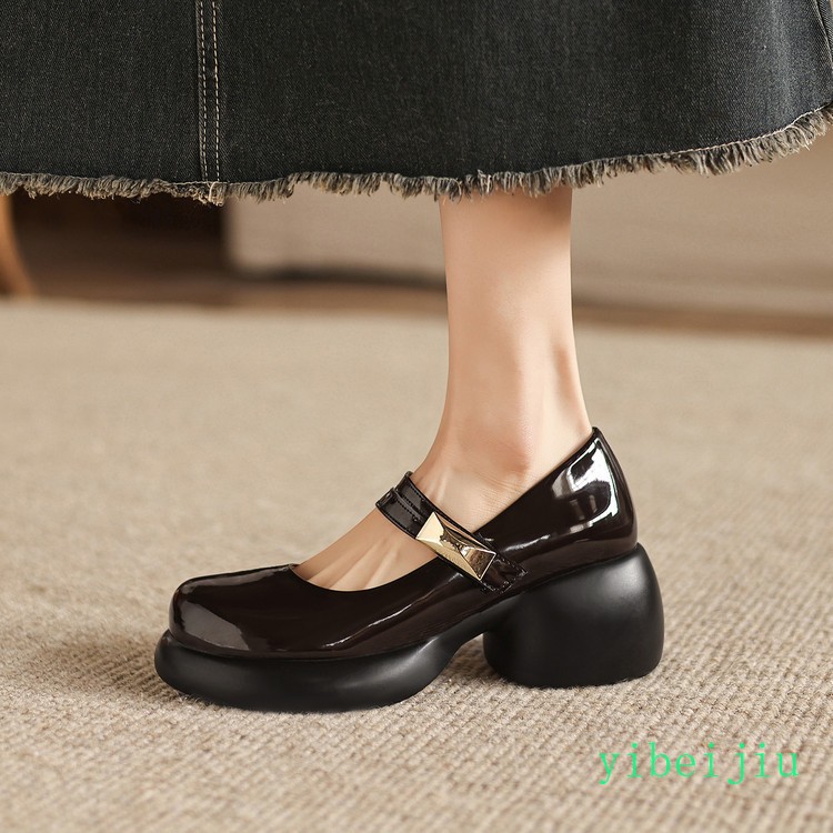 Womens Big Round Toe Mary Jane Mid Chunky Heel Dress Formal Shoes Spring Autumn