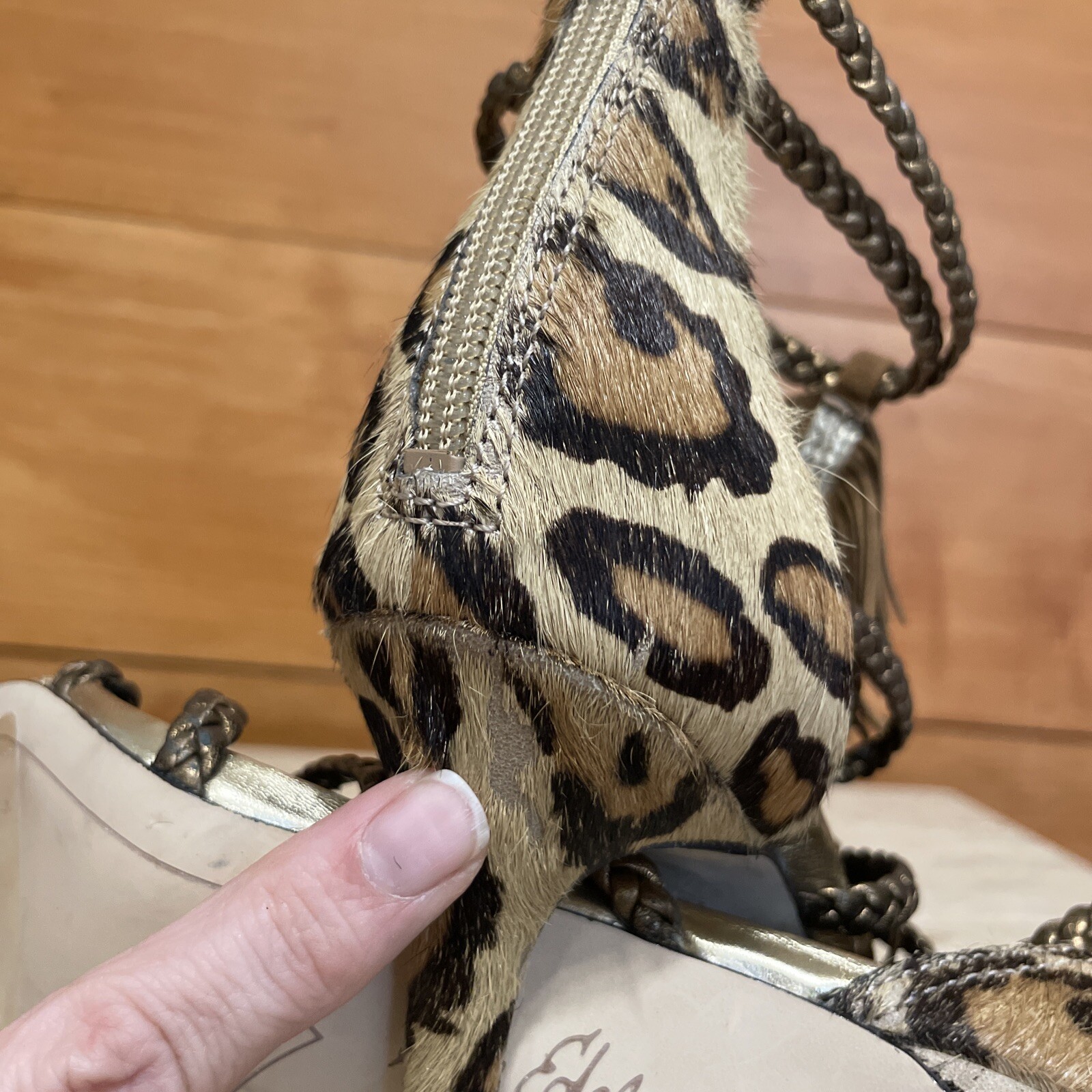 Sam Edelman Leopard Print Genuine Calf Hair Strappy Tassel Stiletto Heels Sz 7.5