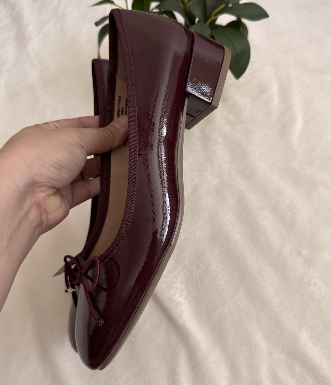 Time and Tru Women’s String Bow Block Heel Ballet Shoes,Size 9, Burgundy