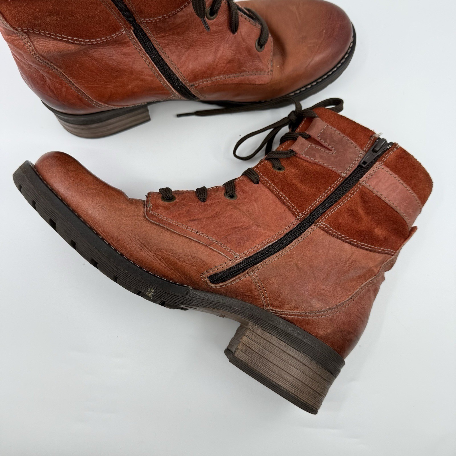 Dromedaris Kara Lace Up Boots Women Manarin Red Leather Suede Lug 9.5-10
