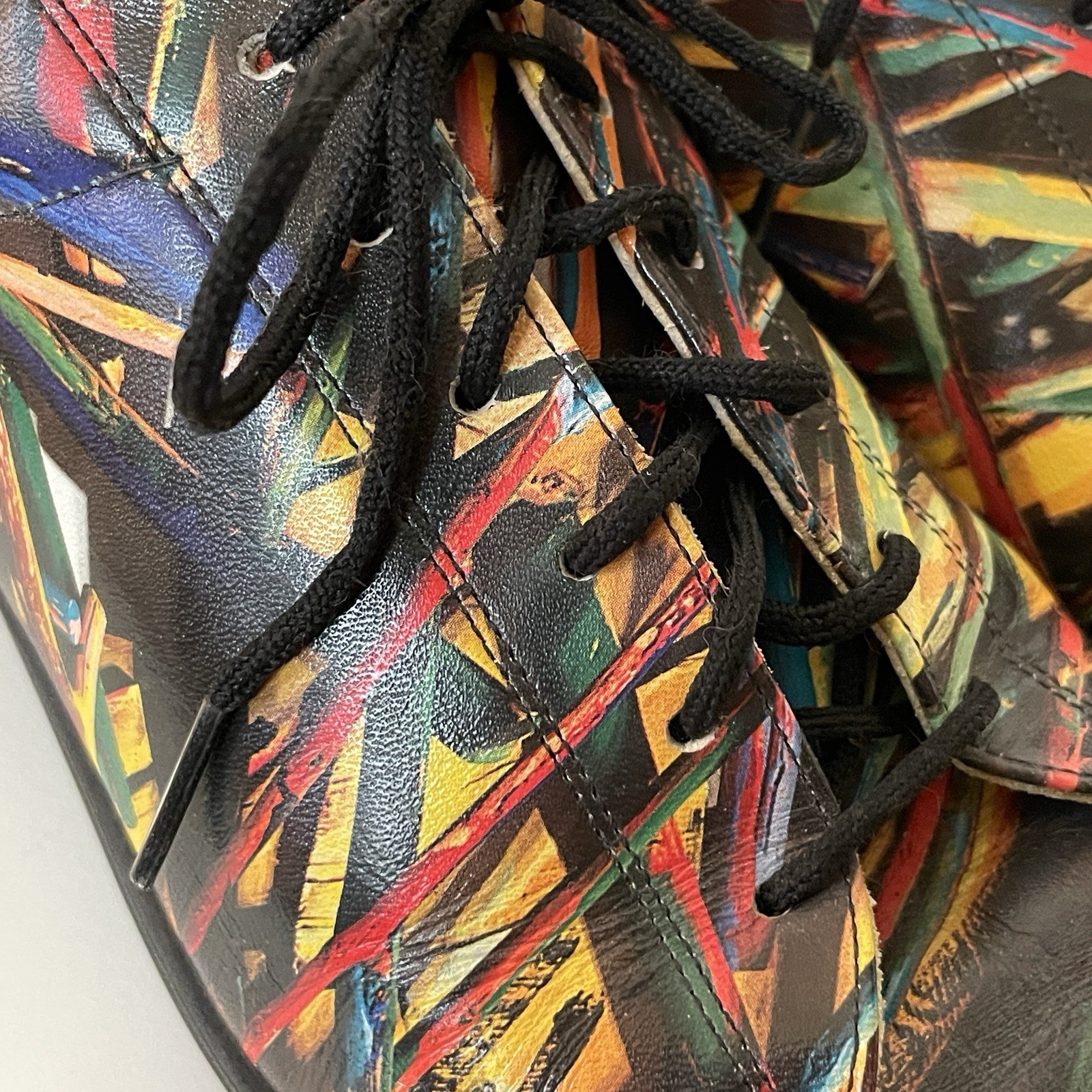 Icon Wearable Art Leather Oxfords Sneakers Colorful Abstract Motif Size 8