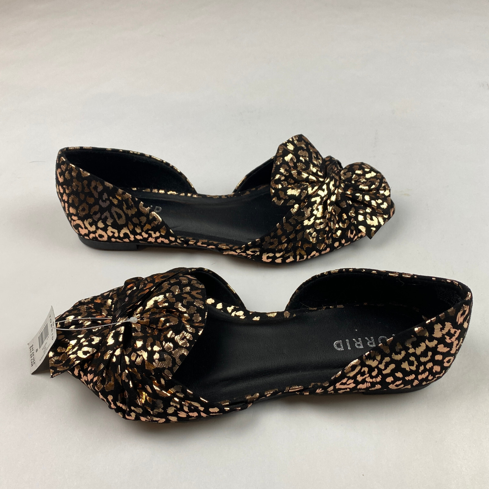 NWT Torrid Flats Black Metallic Gold Bow Leopard Print Shoes Women’s Size 8WW