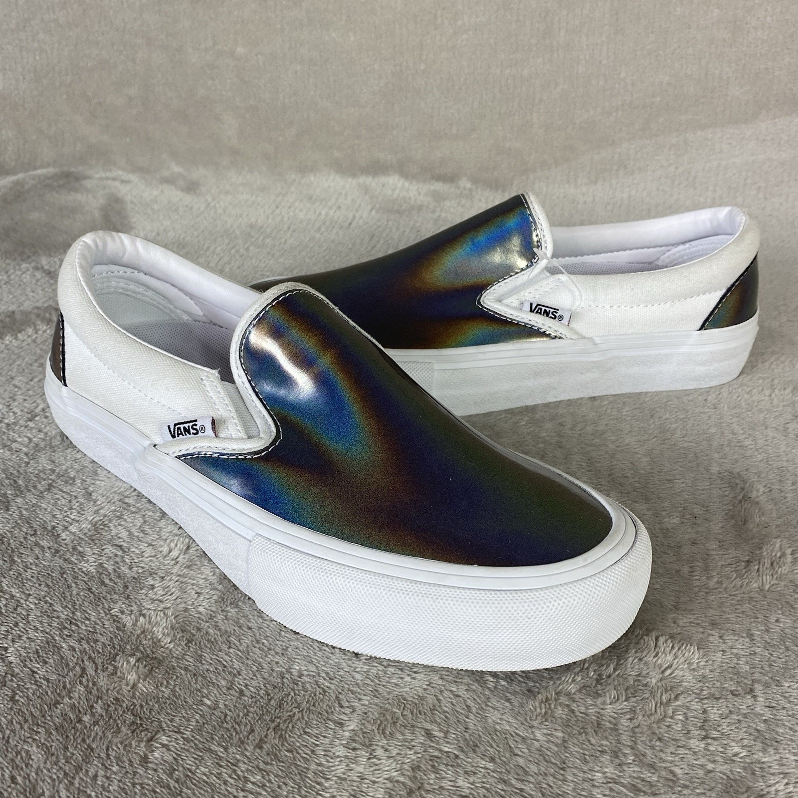 Vans Slip-On Pro Shoes Men 5 Women 6.5 White Iridescent Skate Sneakers NEW
