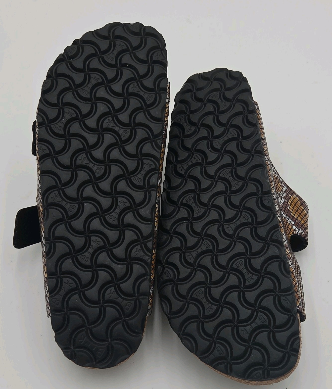 NWT Birkenstock Arizona Python Snakeskin Print Brown Gold Slide Sandals Size 11M