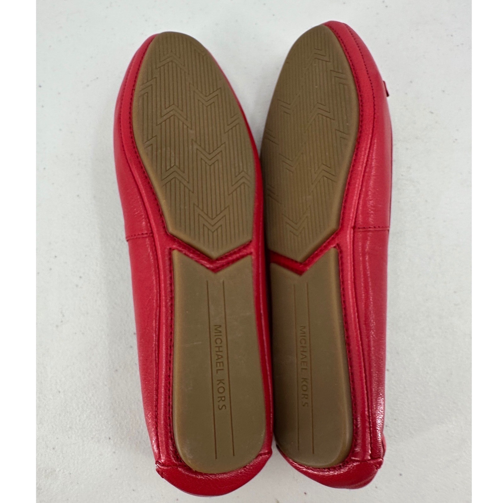 Michael Kors Fulton Moc Red Leather Ballet Flats Gold MK Logo Medallion 9M Chic