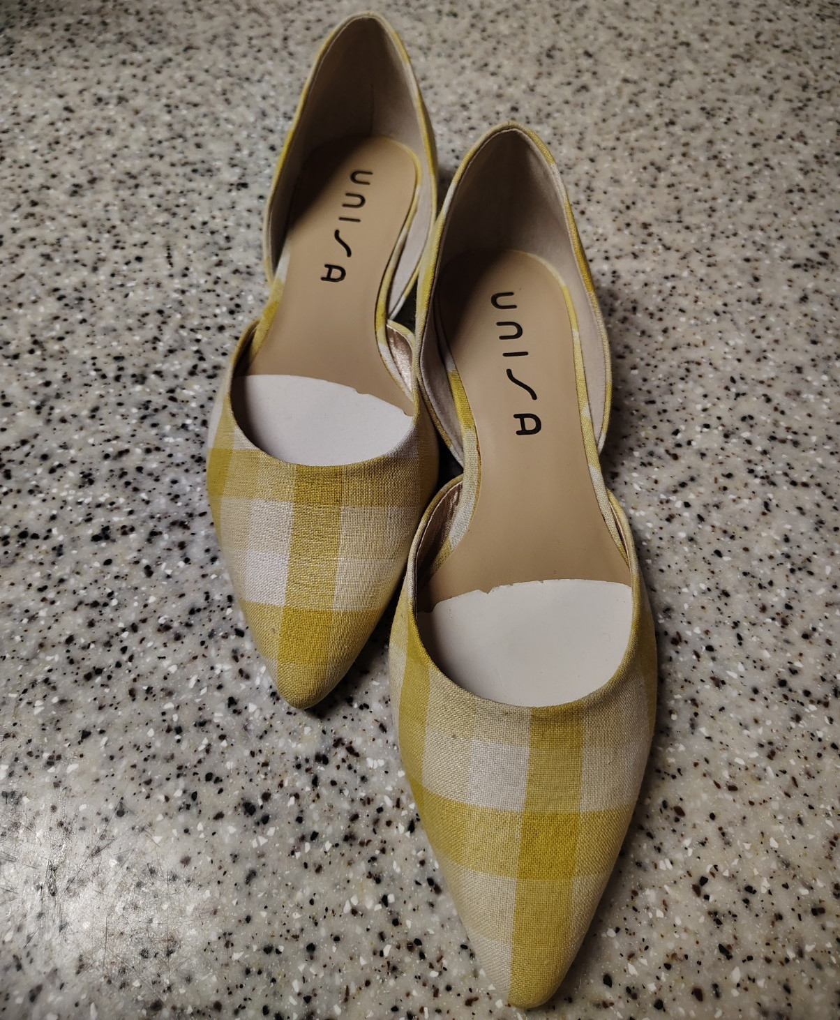 Unisa Yellow White Plaid Pointed Toe Slip-On Canvas Flats Women’s US 7 M