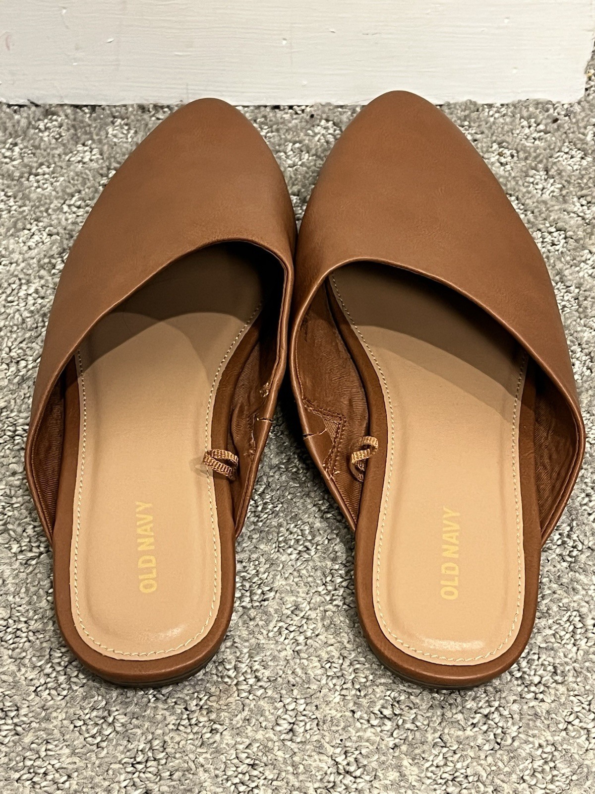 Old Navy Womens Pointed Toe Modern Mule Flats Cognac Brown Faux Leather 10