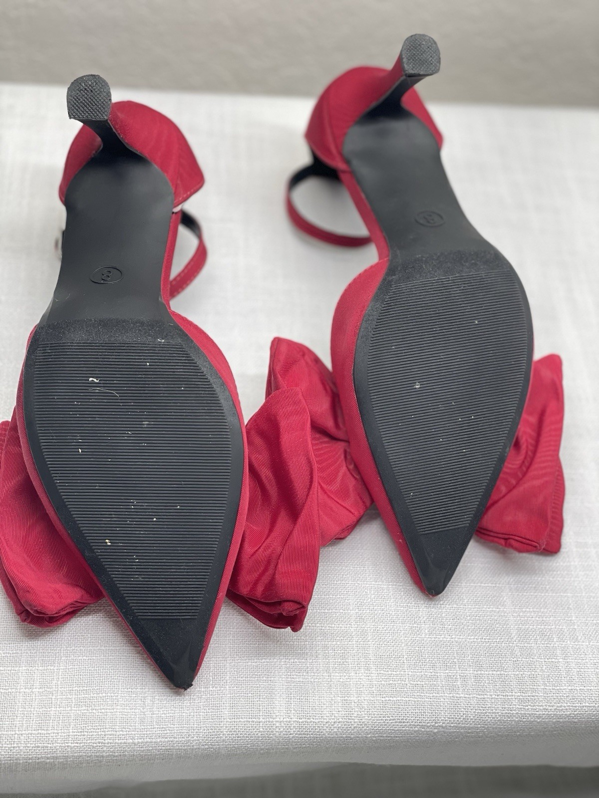 A New Day Women’s Red Pointed Toe Stiletto Ankle Strap Bow Buckle 8