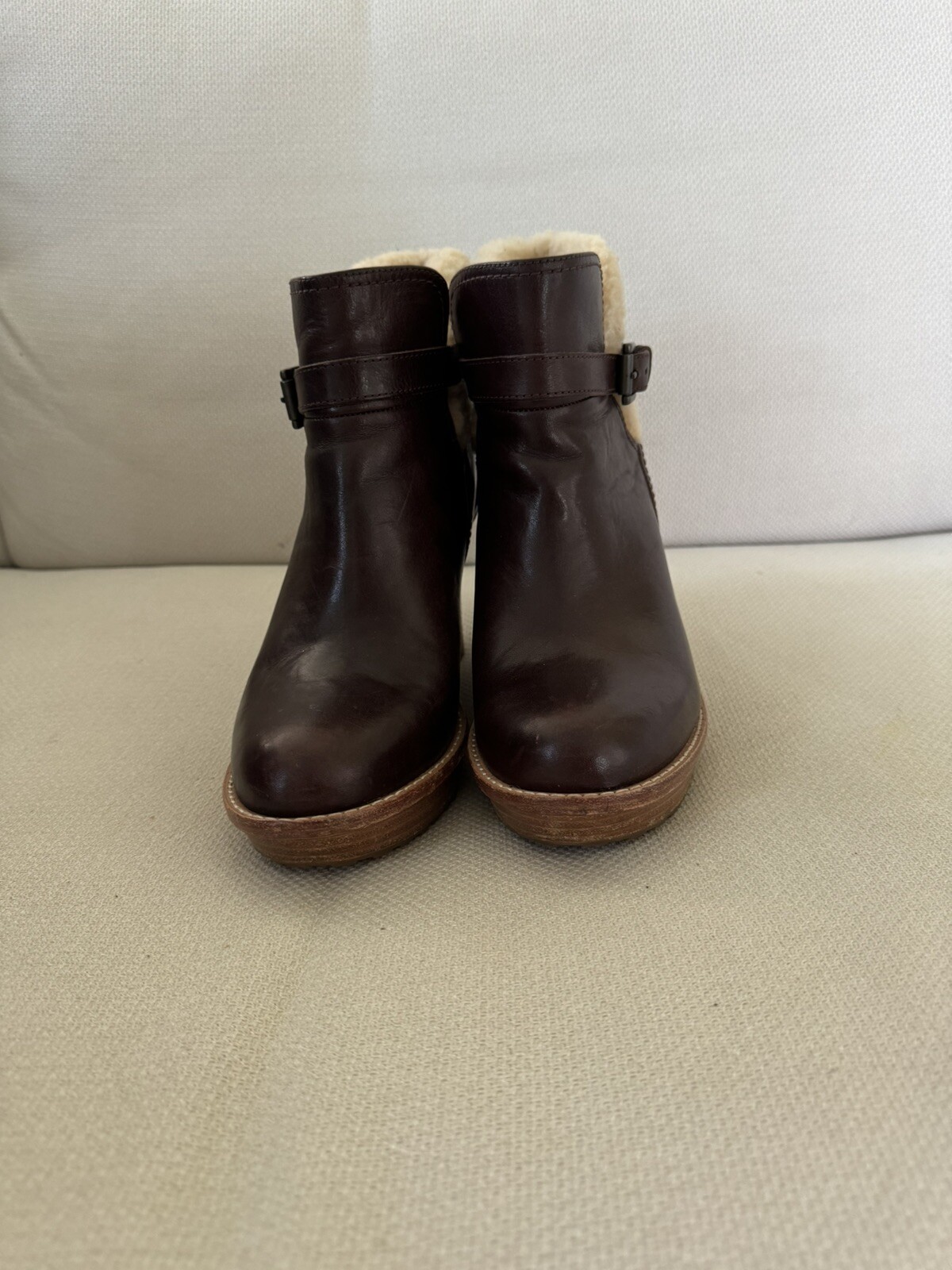 UGG Australia Anais Boots Womens 10 Brown leather Wedge Heel