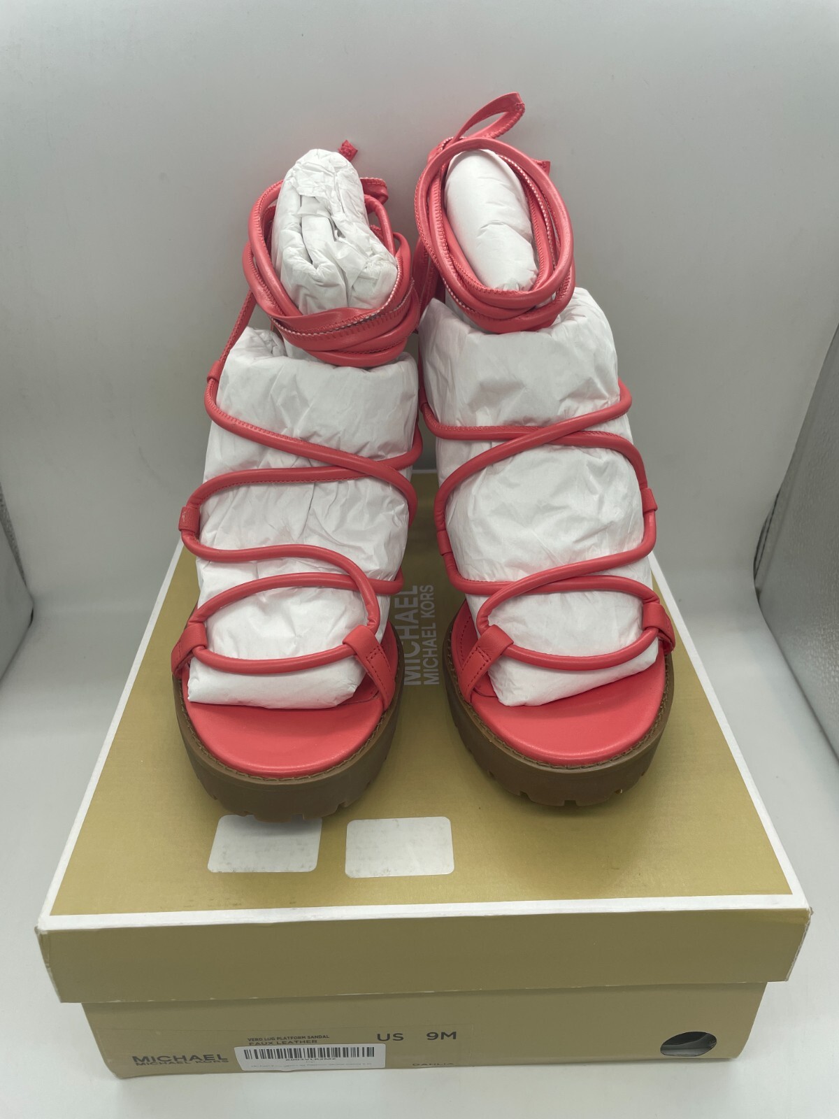 Michael Kors Vero Lug Platform Sandal Faux Leather Dahlia Size 9