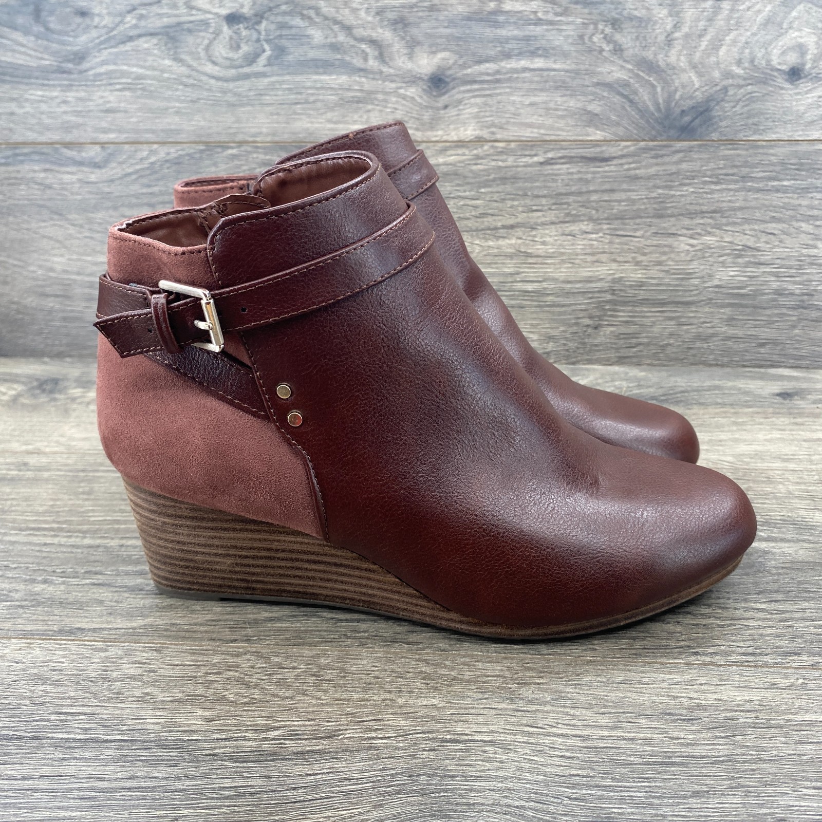 Dr. Scholl’s Leather Side Zipper Dakota Wedge Booties Women’s Size 8 US Brown