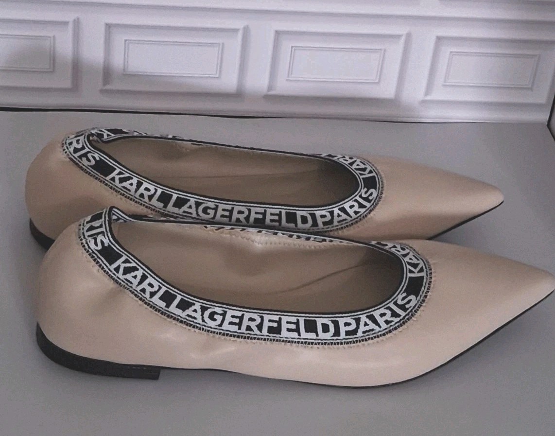 Karl Lagerfeld Paris Vinette pointed toe Ballet Flat Shoes 8.5M Sand Dusty Nude