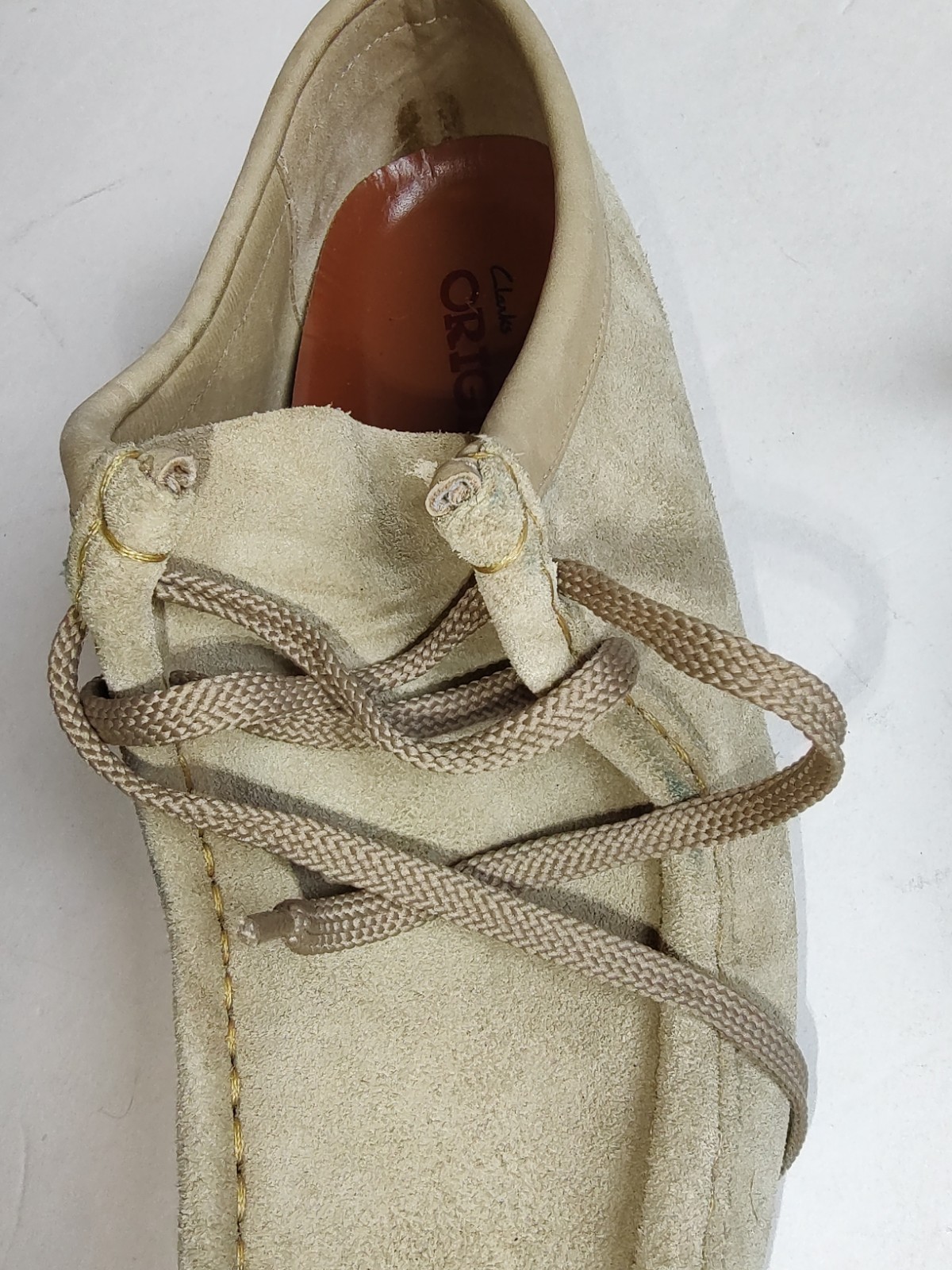 Clarks Wallabee Suede Chukka Ankle Boots Lace Up Crepe Soles Moccasins Beige 9