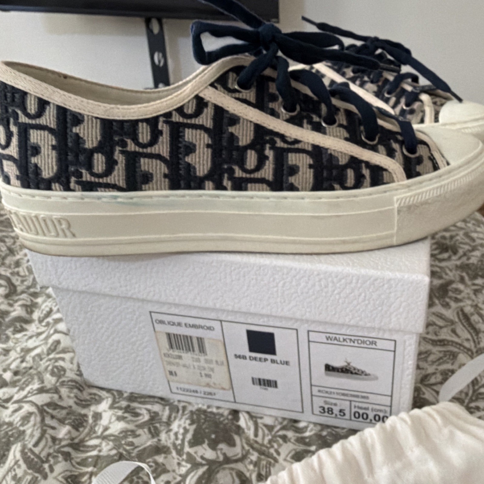Dior Walk’n’Dior Oblique Embroidered Deep Blue Women’s Lace Up Sneakers Canvas