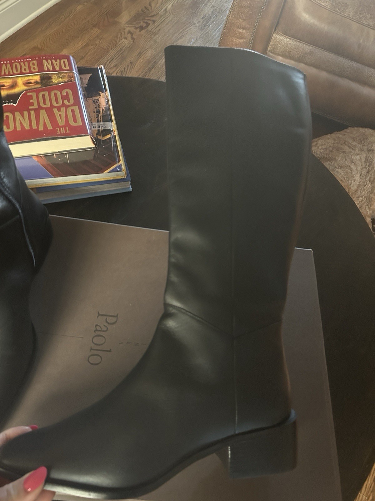 Linea Paolo Black Leather Knee High Riding Boots Square Toe Zip Women 9.5 M