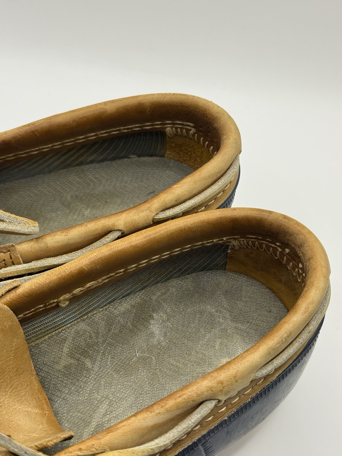 LL Bean Maine Hunting Shoe Womens 8 M Duck Boots Rubber Moc Tan Navy Low Top USA