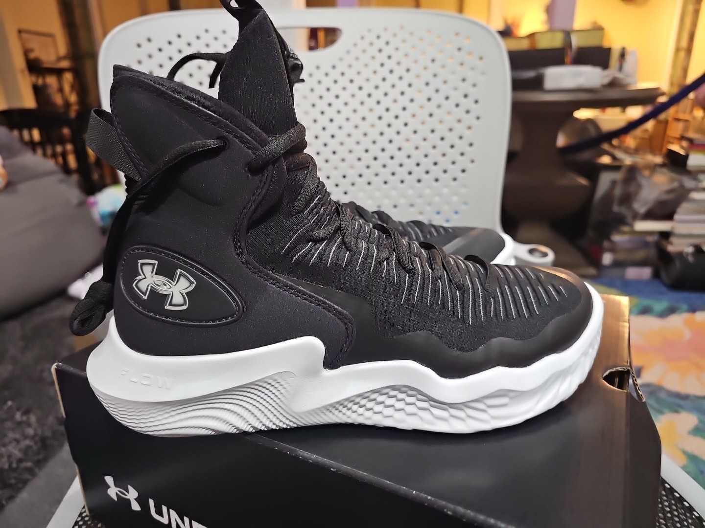 Size 9W- Under Armour Flow Ace Highlight Black White W Volleyball Hightop Shoes