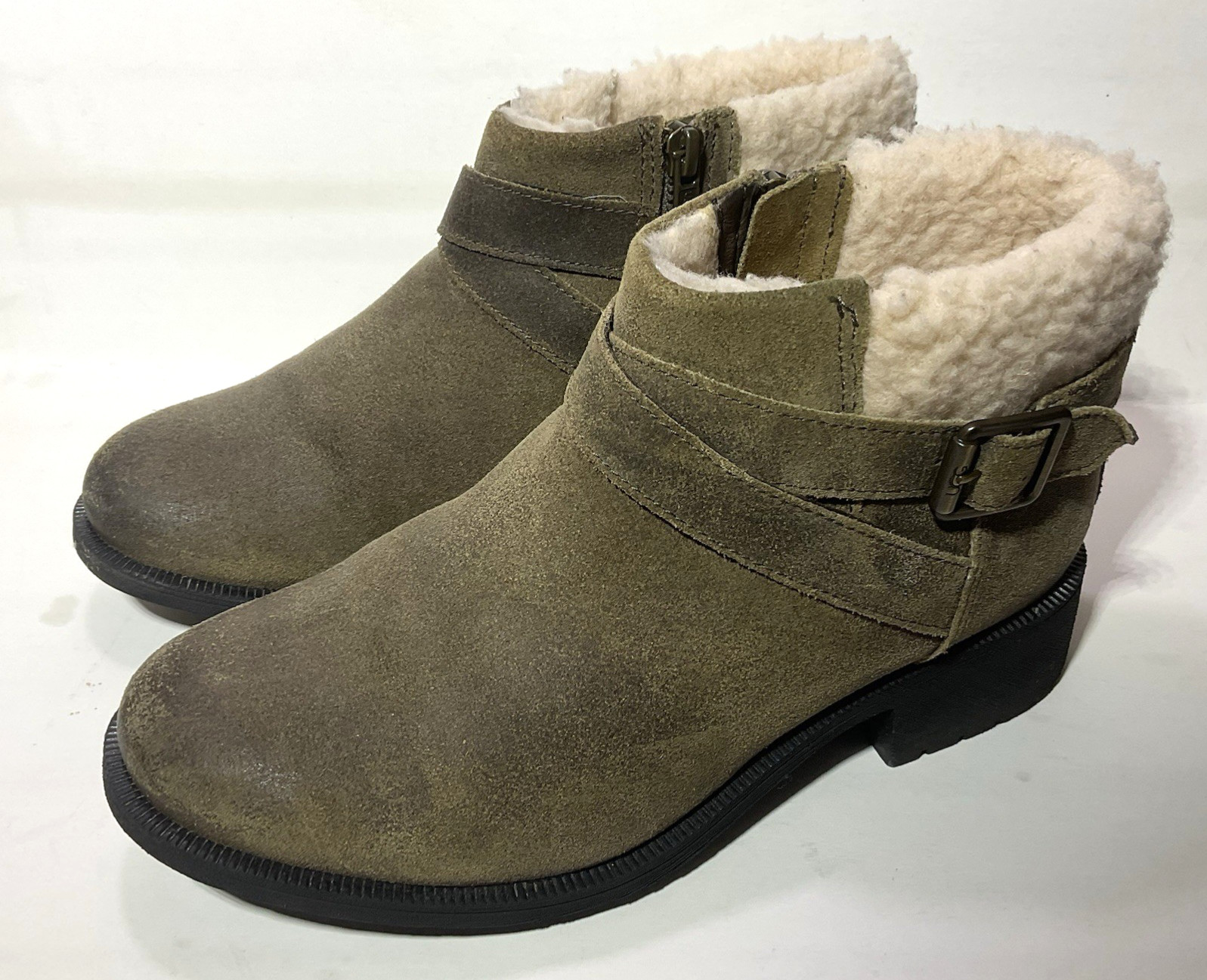 UGG Benson II Suede Shearling Lined Ankle Boots Buckle Brown Womens 7 US