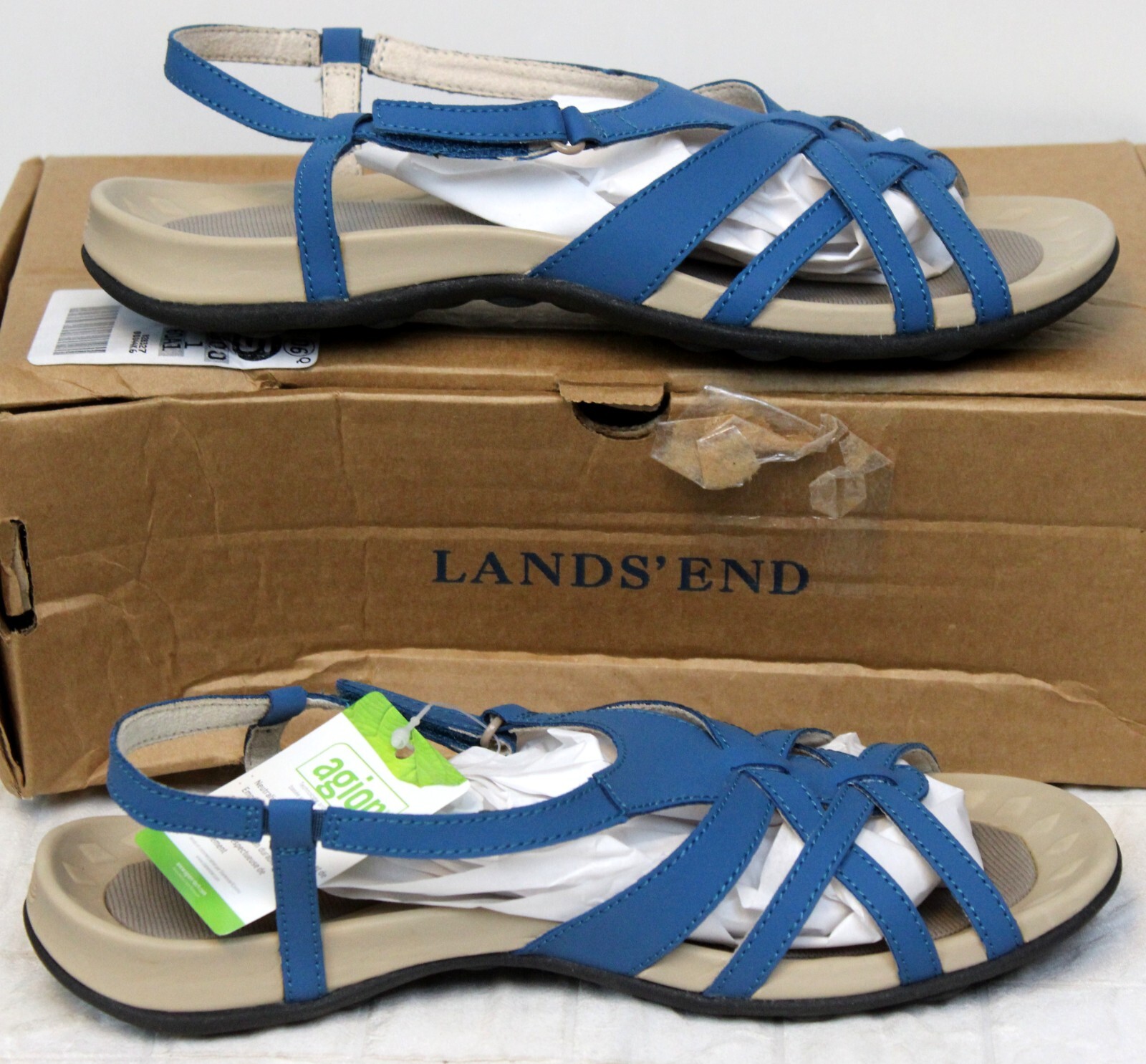 Land’s End Sandals Agion sz 8B Terrain Deep Sea Mist Blue Women Summer Beach