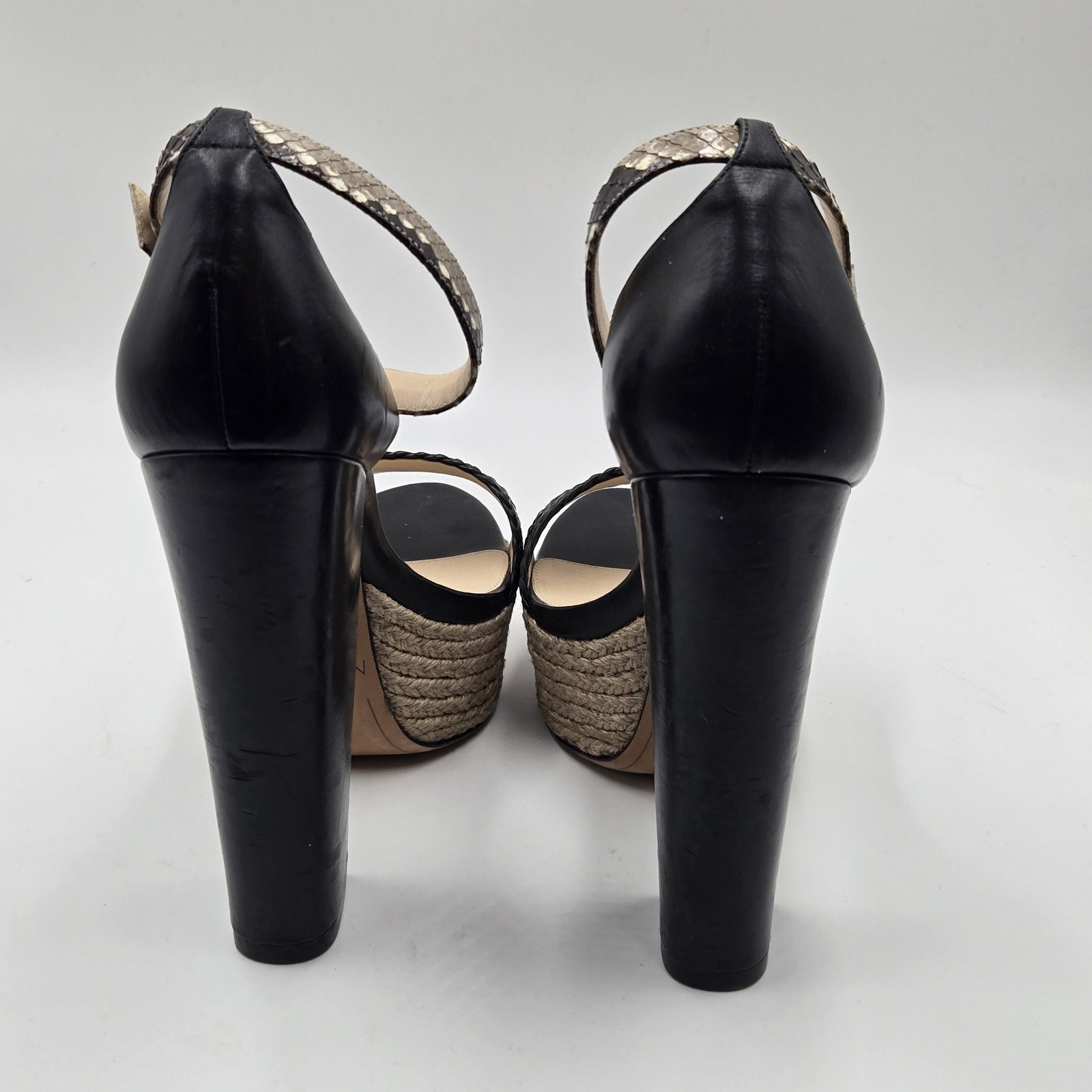Alexandre Birman Sandals Womens Size 9.5 Black Espadrille Block Heel Ankle Strap