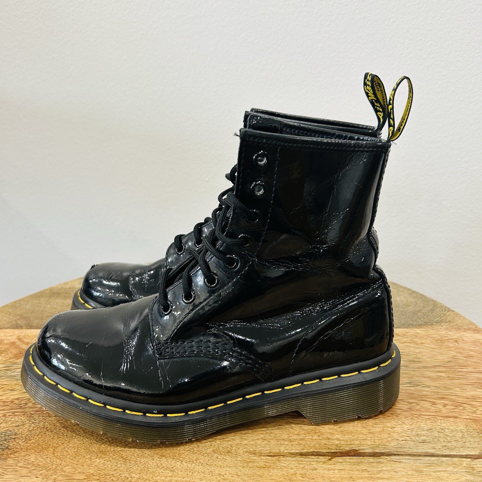 Dr Martens 1460W Boots Womens Size 7 Black Patent Lamper Leather Grunge Combat