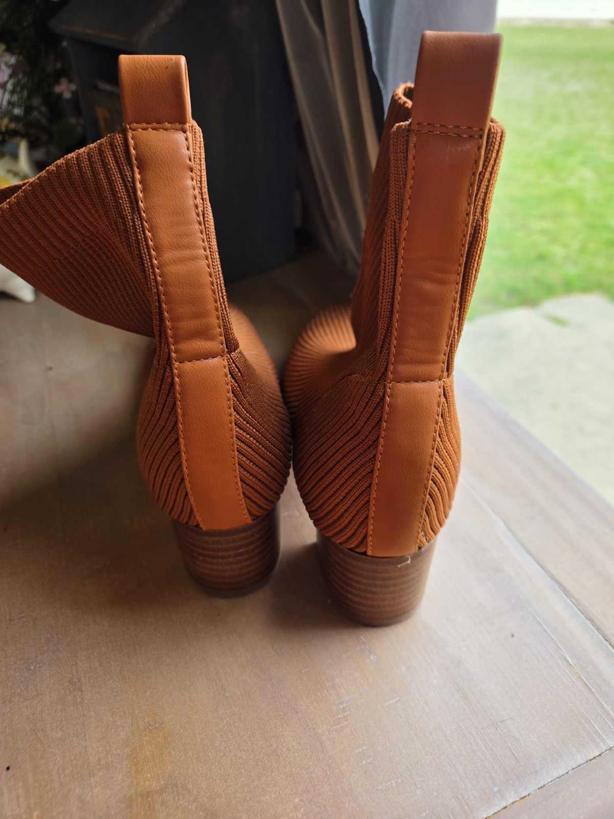 Joie Womens Neely Boots Size 7 Toffee Rust Knit Sock Booties Block Heel Stretch