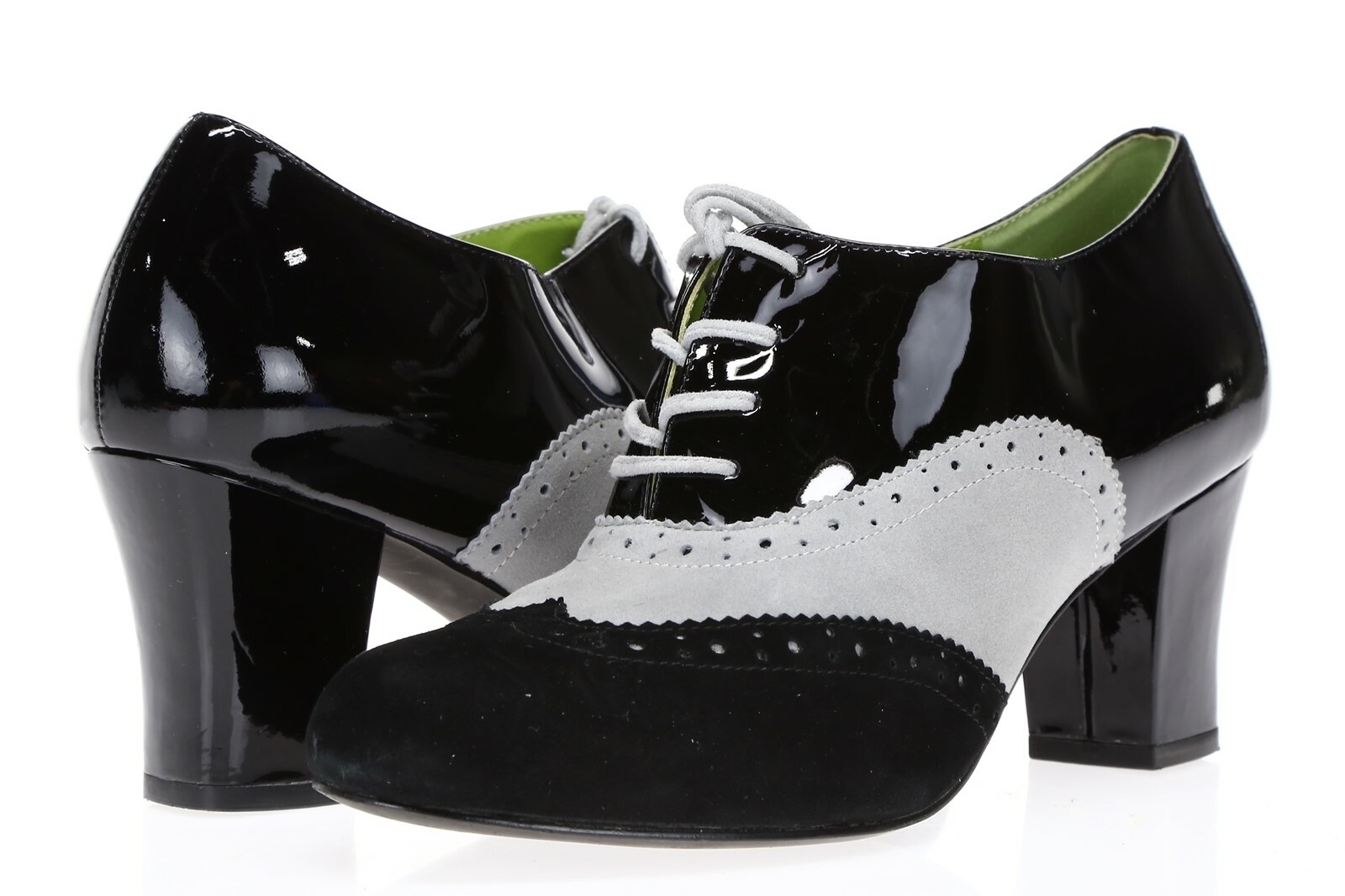 Shoes Of Prey Womens Black Gray Suede Patent Leather Ankle Booties Shoes Sz 38.5
