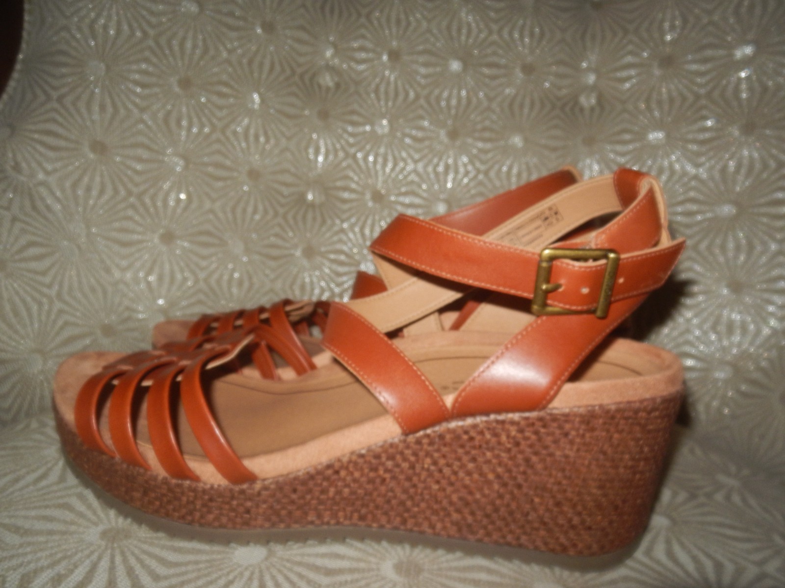 VIONIC Clarissa Raffia Women’s Brown Leather 3″ Wedge Sandals 11M $125. NWOB