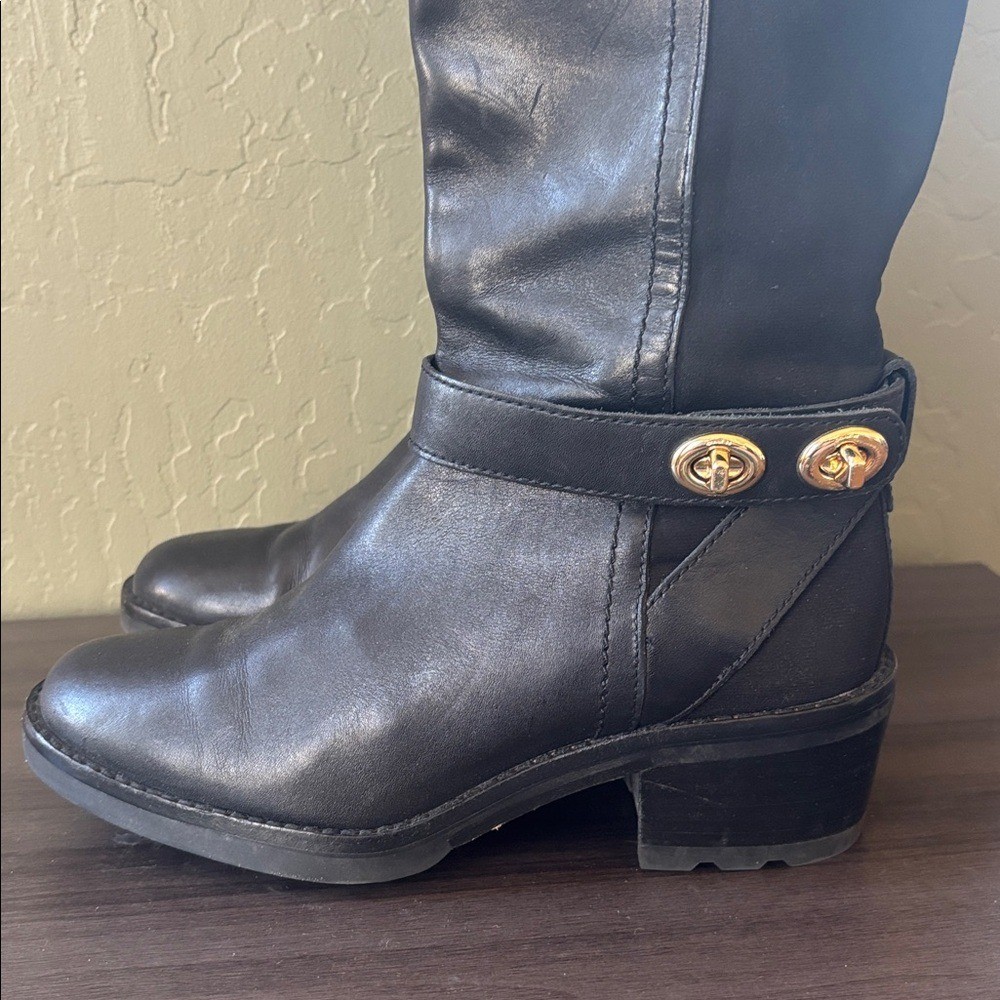 Coach Pearla Black Leather Knee Boot Stretch Calf Size 5.5 B (Normal Fit)