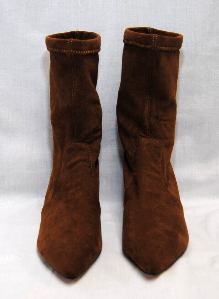 Divanne Womens Ankle Boots Pointed Toe Mid Calf Stretchy Suede Kitten Heel T2363